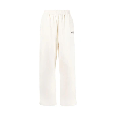 (Women) Balenciaga SS22 Beige Straight-Leg Sweatpants with Logo Embroidery. 674594TKVI90896