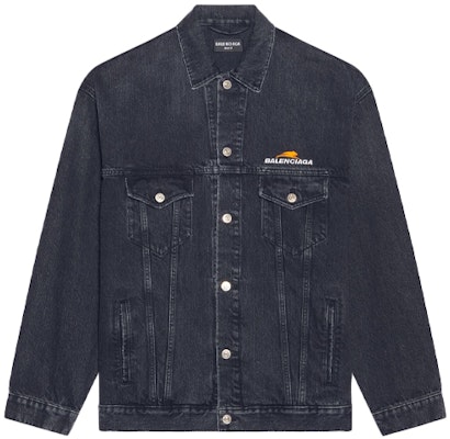 (W) Balenciaga Jaket Denim Hitam Cetakan Huruf SS22 Berkerah Single-Breasted. 681804TBP470105 Buy (W) Balenciaga Jaket Denim Hitam Cetakan Huruf SS22 Berkerah Single-Breasted. 681804TBP470105