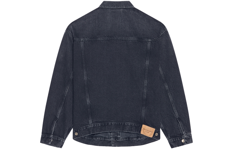 Lookbook (W) Balenciaga Jaket Denim Hitam Cetakan Huruf SS22 Berkerah Single-Breasted. 681804TBP470105