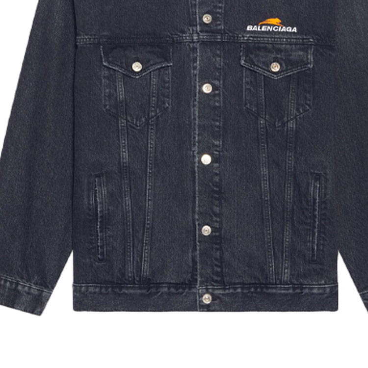 Cheap (W) Balenciaga Jaket Denim Hitam Cetakan Huruf SS22 Berkerah Single-Breasted. 681804TBP470105