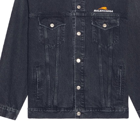 (W) Balenciaga Jaket Denim Hitam Cetakan Huruf SS22 Berkerah Single-Breasted. 681804TBP470105 Cheap (W) Balenciaga Jaket Denim Hitam Cetakan Huruf SS22 Berkerah Single-Breasted. 681804TBP470105