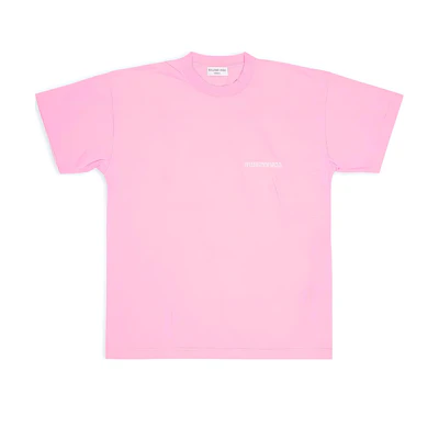 (Women) Balenciaga SS22 Pink Oversized Logo Embroidered Crewneck T-Shirt. 612965TLVB35000
