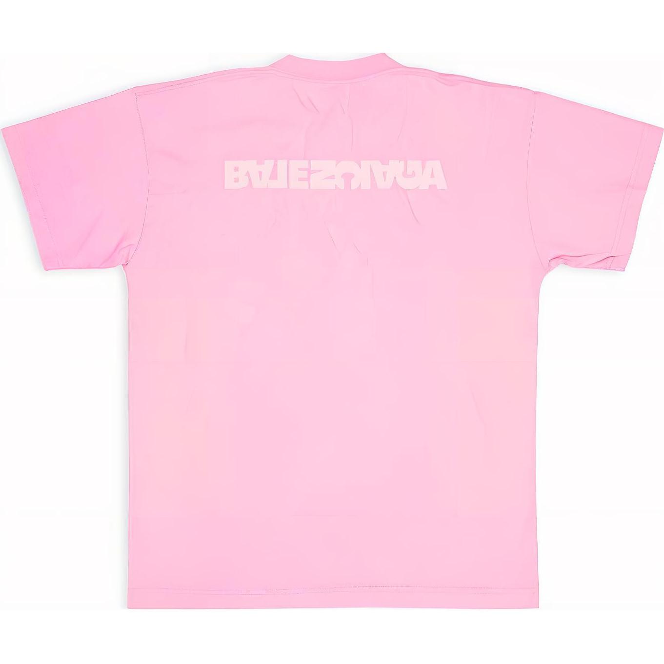 Lookbook (W) Balenciaga SS22 Kaos Crewneck Oversized Logo Bordir Warna Pink. 612965TLVB35000