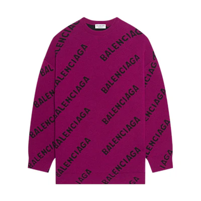 (Women) Balenciaga SS22 Purple Letter Print Wool Pullover Sweater. 657520T15675272