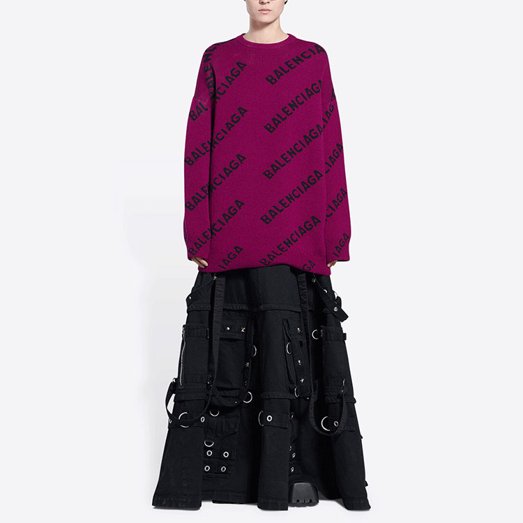 Shop (Women) Balenciaga  SS22 Purple Letter Print Wool Pullover Sweater. 657520T15675272