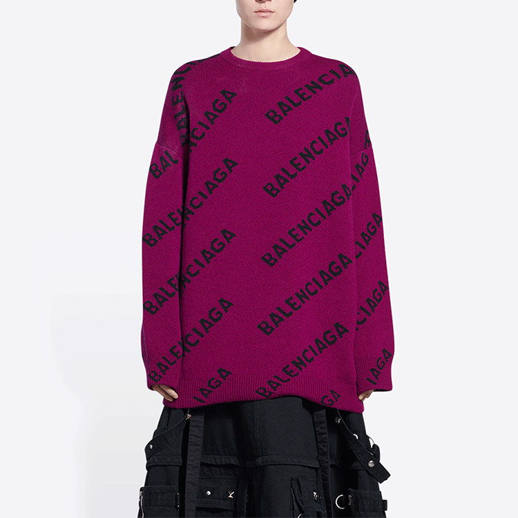Purchase (Women) Balenciaga  SS22 Purple Letter Print Wool Pullover Sweater. 657520T15675272