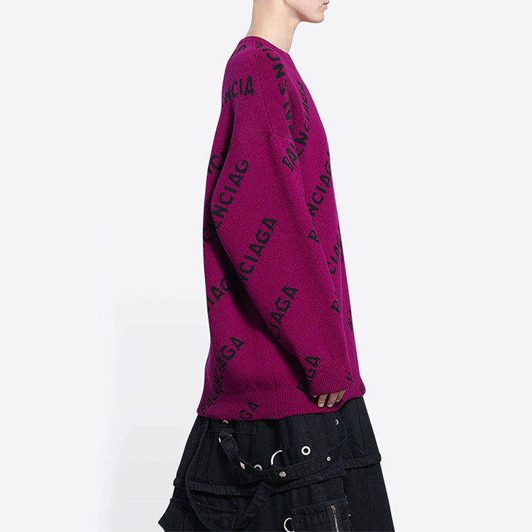 Sizing (Women) Balenciaga  SS22 Purple Letter Print Wool Pullover Sweater. 657520T15675272