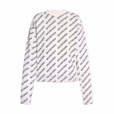 (Women) Balenciaga SS23 Letter Print White Crewneck Sweatshirt Loose Fit Casual. 733888T32339054