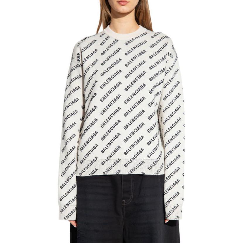 Lookbook (W) バレンシアガ SS23 レタープリント ホワイトクルーネックスウェットシャツ カジュアルルーズフィット 733888T32339054