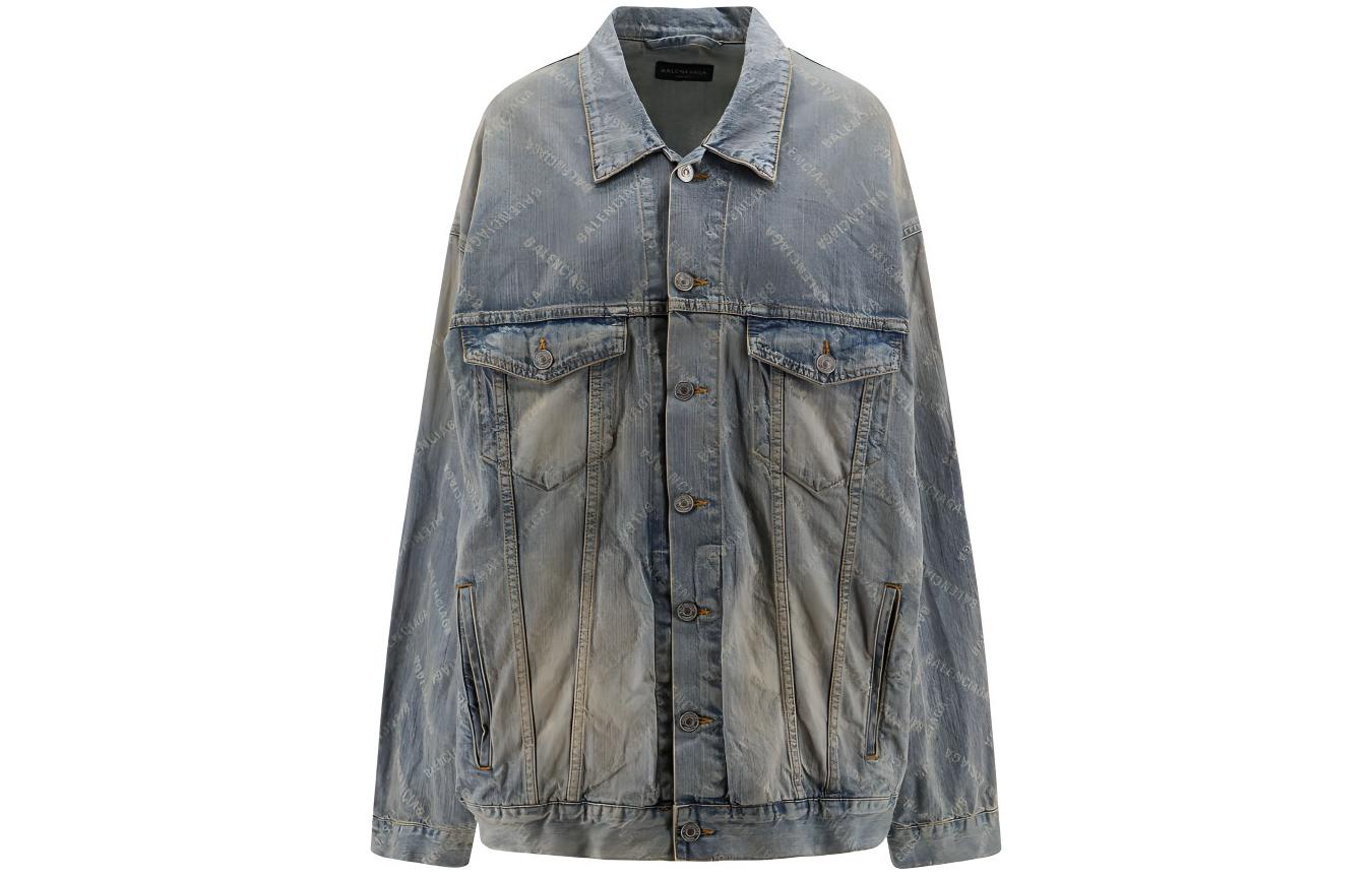(Women) Balenciaga  SS24 Blue Denim Jacket with Logo Print and Button Closure. 773616TPW53D4868