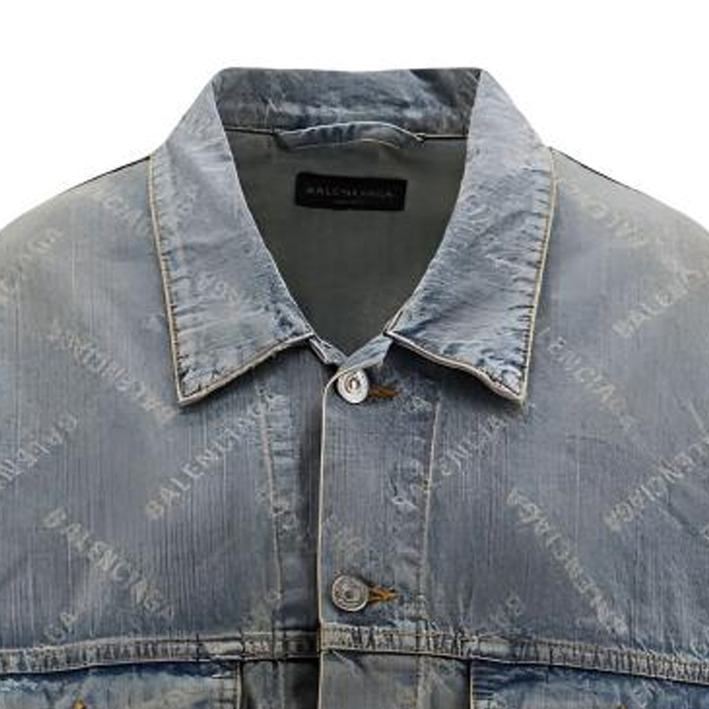 (Women) Balenciaga  SS24 Blue Denim Jacket with Logo Print and Button Closure. 773616TPW53D4868 圖 4