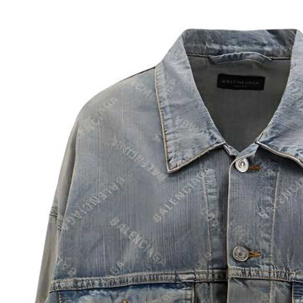 (Women) Balenciaga  SS24 Blue Denim Jacket with Logo Print and Button Closure. 773616TPW53D4868 圖 5