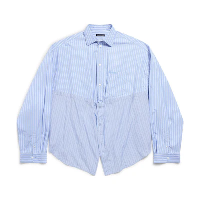 (Women) Balenciaga Striped Single-Breasted Long Sleeve Shirt Blue 790944TQM163965