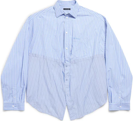 (Women) Balenciaga Striped Single-Breasted Long Sleeve Shirt Blue 790944TQM163965 Order (Women) Balenciaga Striped Single-Breasted Long Sleeve Shirt Blue 790944TQM163965