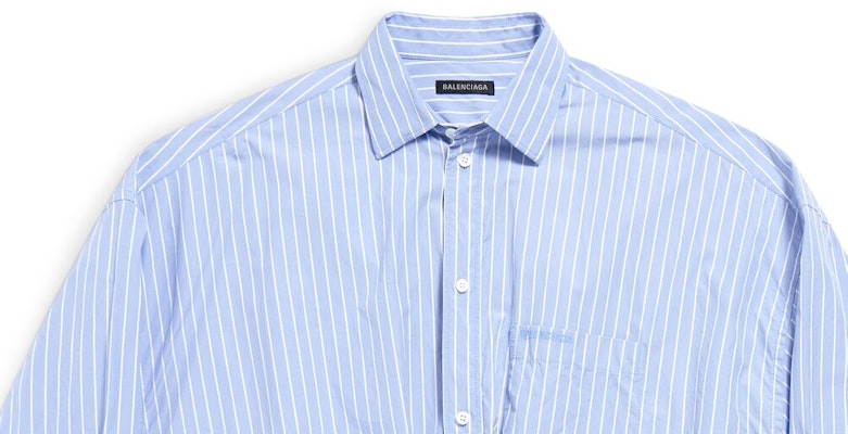 (Women) Balenciaga Striped Single-Breasted Long Sleeve Shirt Blue 790944TQM163965 Cheap (Women) Balenciaga Striped Single-Breasted Long Sleeve Shirt Blue 790944TQM163965