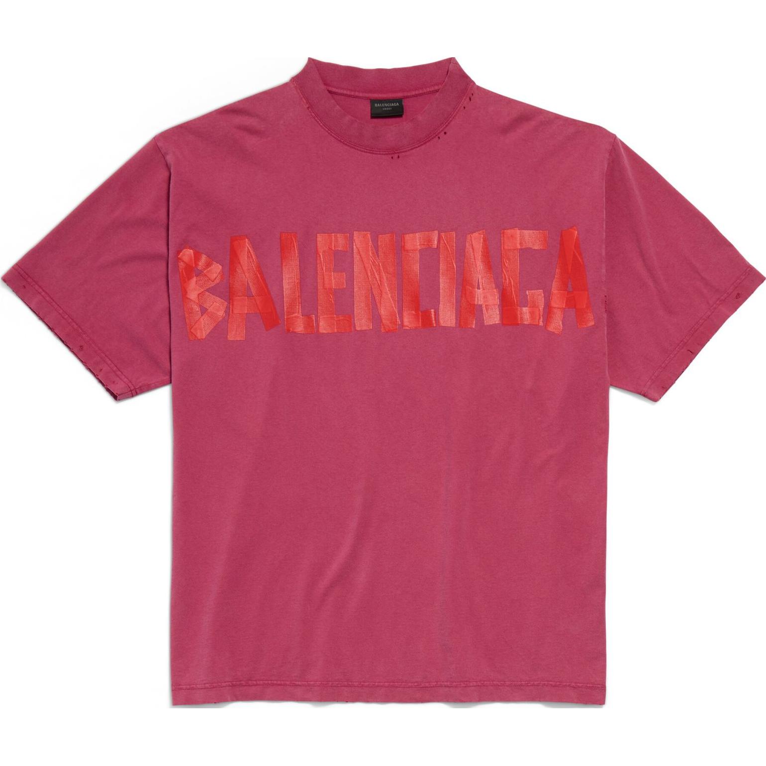 (Women) Balenciaga  Tape Type Logo Crewneck T-Shirt Raspberry Red Regular Fit. 764235TSVK15003
