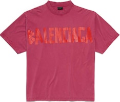 (Women) Balenciaga Tape Type Logo Crewneck T-Shirt Raspberry Red Regular Fit. 764235TSVK15003 (Women) Balenciaga Tape Type Logo Crewneck T-Shirt Raspberry Red Regular Fit. 764235TSVK15003