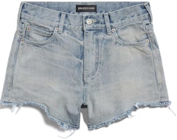 (Women) Balenciaga Washed Distressed Denim Shorts Light Blue SS24 Collection. 790456TQW556379 (Women) Balenciaga Washed Distressed Denim Shorts Light Blue SS24 Collection. 790456TQW556379