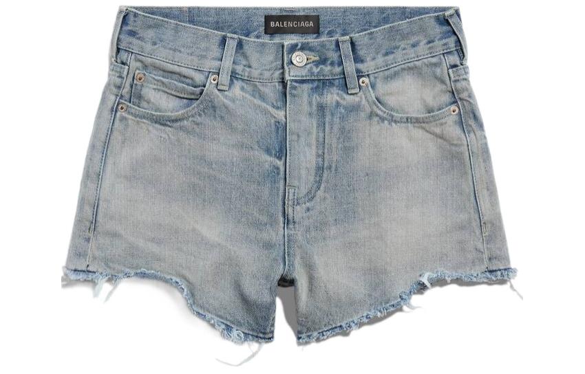 Order (W) 발렌시아가 워시드 디스트레스드 데님 반바지 라이트 블루 SS24 컬렉션. 790456TQW556379