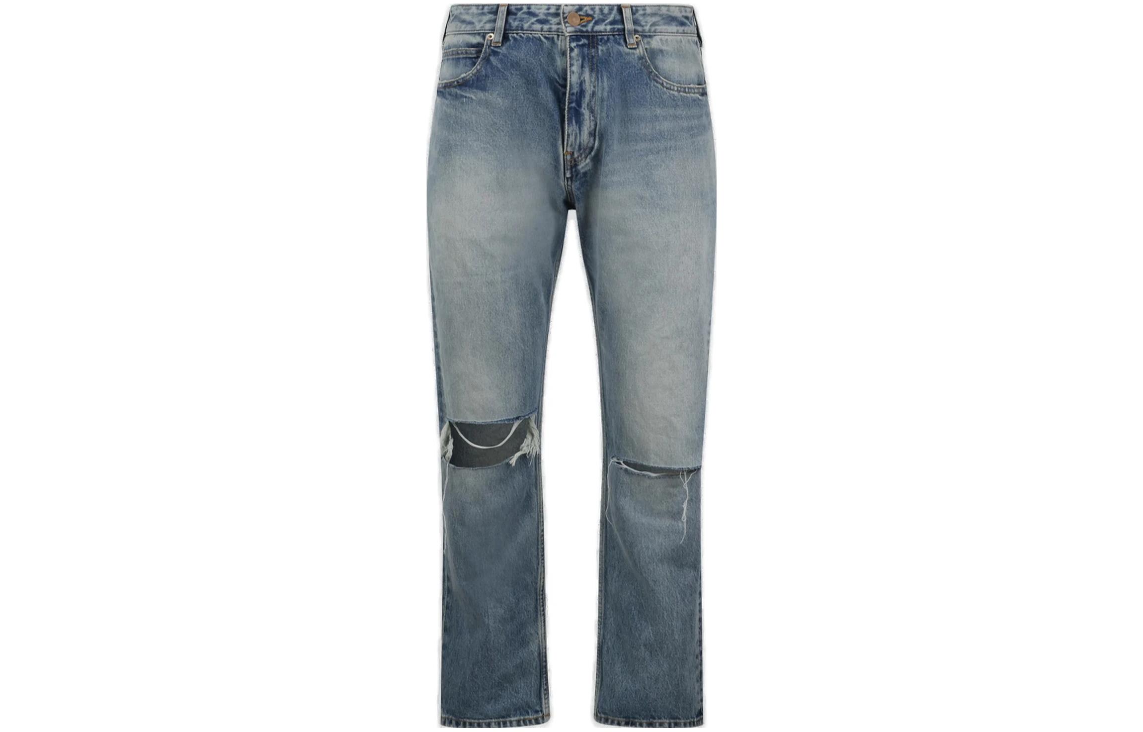Order (Women) Balenciaga  Washed Distressed Mid-Rise Straight Jeans Blue 745149TDW14-3341