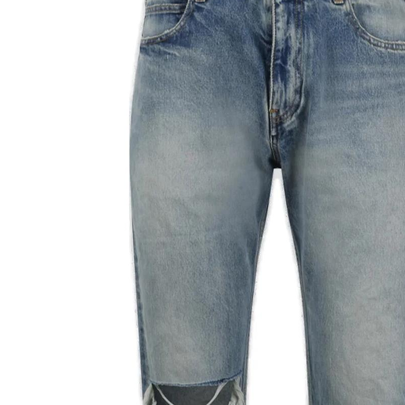 Shop (Women) Balenciaga  Washed Distressed Mid-Rise Straight Jeans Blue 745149TDW14-3341