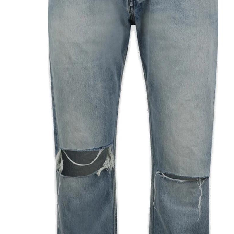 Purchase (Women) Balenciaga  Washed Distressed Mid-Rise Straight Jeans Blue 745149TDW14-3341