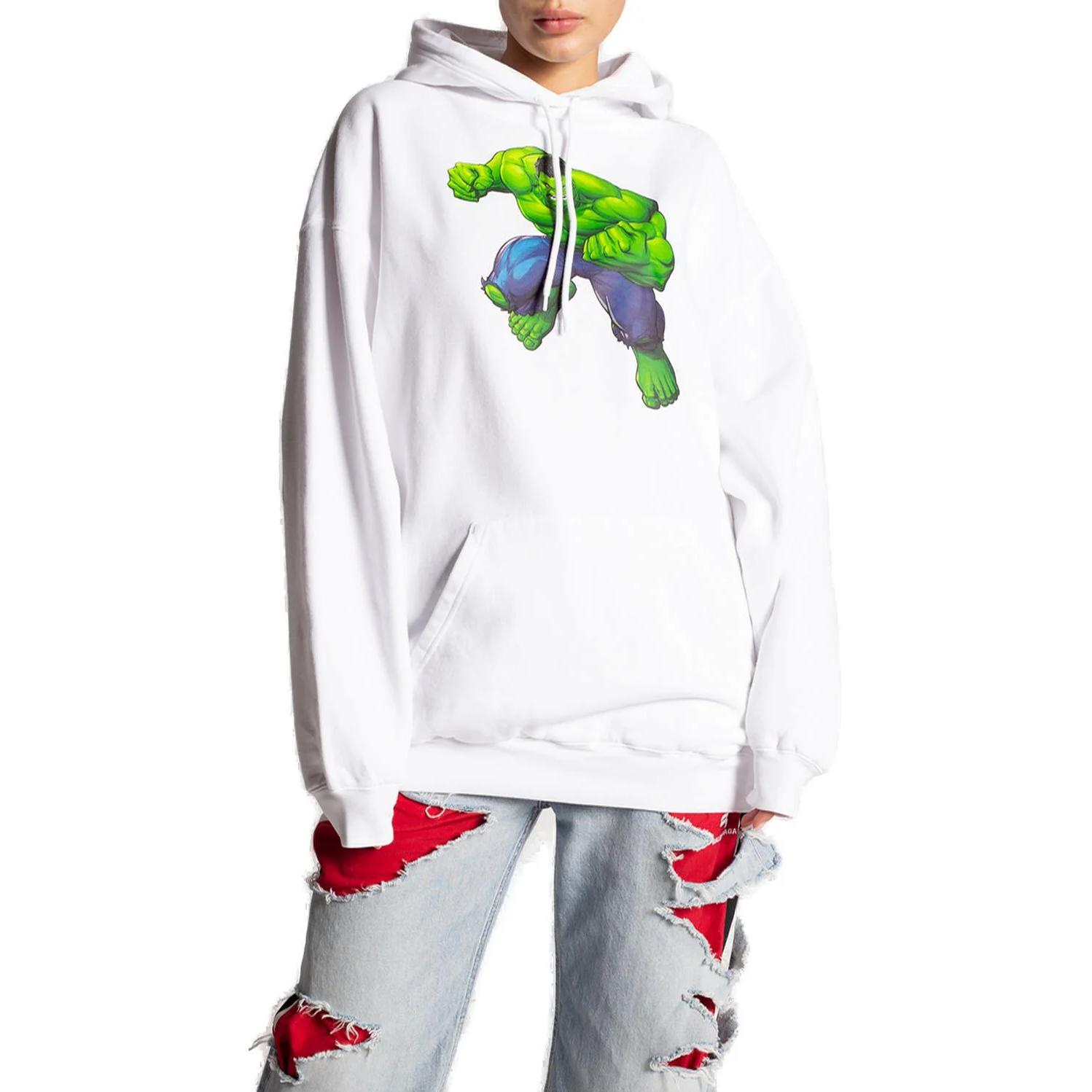 Lookbook (W) Balenciaga Baju Putih Grafik Lengan Panjang Kasual Sweatshirt. 578135TLV589000