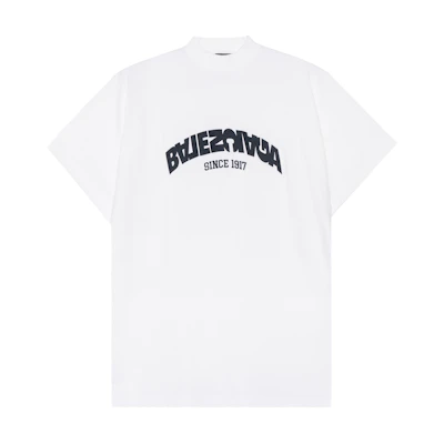 (Women) Balenciaga White Letter Print Crew Neck Short Sleeve T-Shirt. 739028TPVF99040