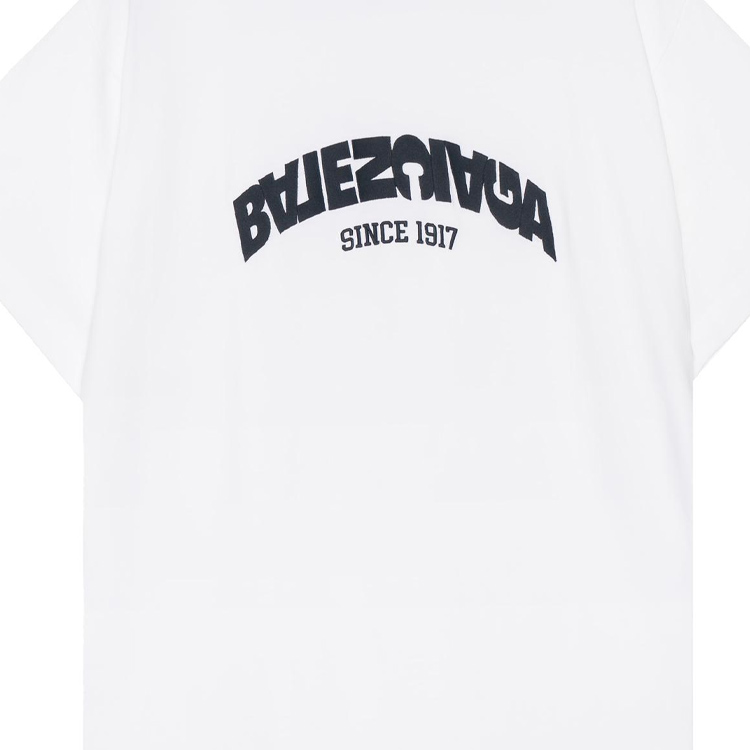 (Women) Balenciaga  White Letter Print Crew Neck Short Sleeve T-Shirt. 739028TPVF99040 圖 6