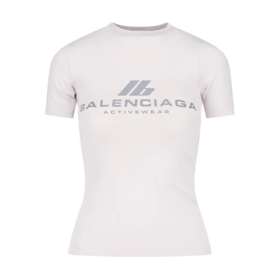 (Women) Balenciaga White Letter Print Crewneck Slim Fit T-Shirt. 768075TQVU19016