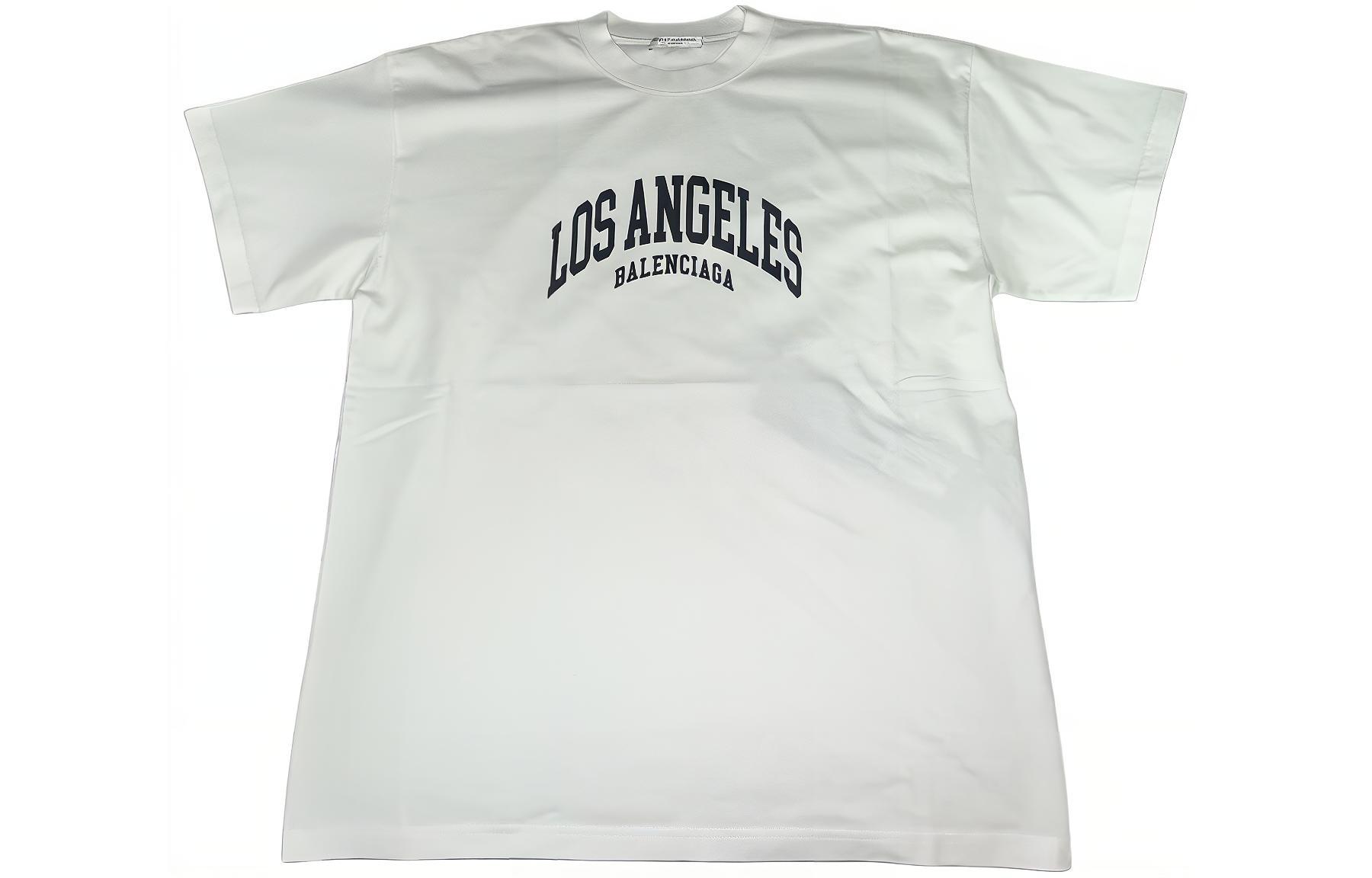 Buy (Women) Balenciaga  White Logo Print Crewneck T-Shirt Regular Fit. 612965TLVL59040