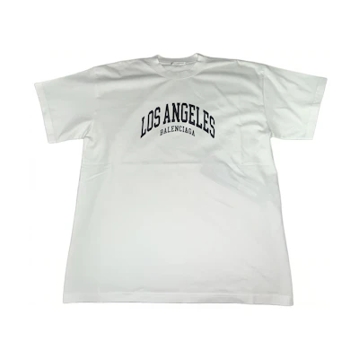 (Women) Balenciaga White Logo Print Crewneck T-Shirt Regular Fit. 612965TLVL59040