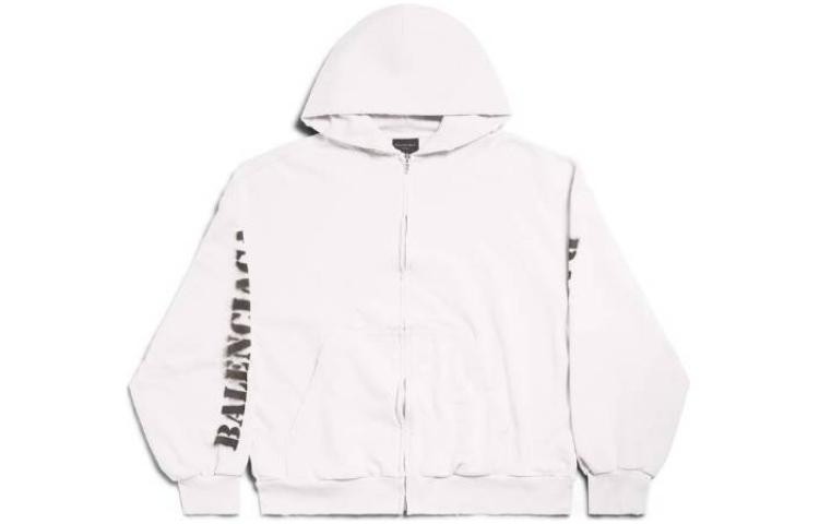 Order (W) 巴黎世家 白色宽松款印花拉链连帽衫. 767857TQVA4-3307