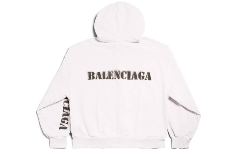 Lookbook (W) 巴黎世家 白色宽松款印花拉链连帽衫. 767857TQVA4-3307