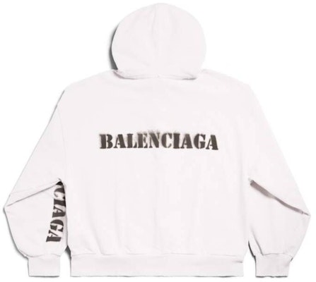 (W) 巴黎世家 白色宽松款印花拉链连帽衫. 767857TQVA4-3307 Lookbook (W) 巴黎世家 白色宽松款印花拉链连帽衫. 767857TQVA4-3307