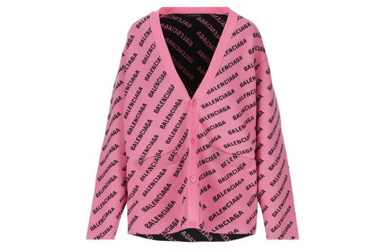 (Women) Balenciaga All-Over Letter Print Pink Knit Cardigan  Regular Fit. 733891T32335231