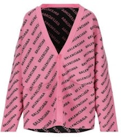 (Women) Balenciaga All-Over Letter Print Pink Knit Cardigan Regular Fit. 733891T32335231 (Women) Balenciaga All-Over Letter Print Pink Knit Cardigan Regular Fit. 733891T32335231