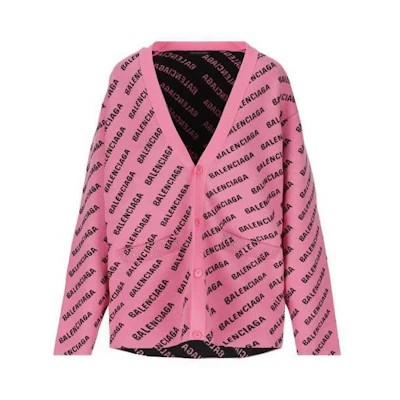 (Women) Balenciaga All-Over Letter Print Pink Knit Cardigan Regular Fit. 733891T32335231