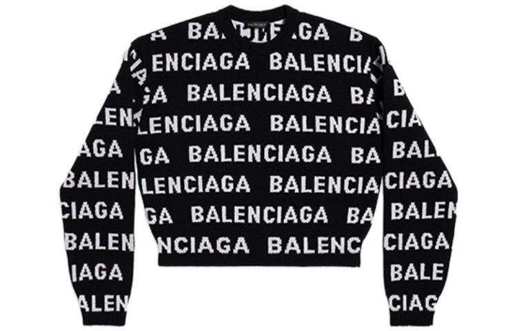 (Women) Balenciaga Allover FW23 Colorblock Logo Knit Sweater Black  Regular Fit. 761591T16731070
