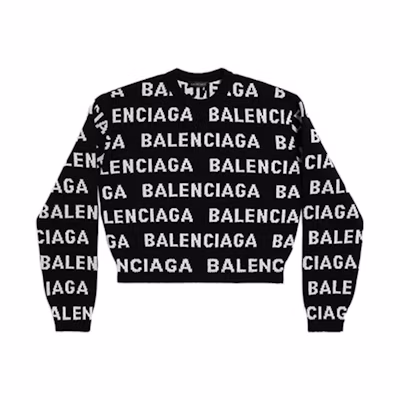 (Women) Balenciaga Allover FW23 Colorblock Logo Knit Sweater Black Regular Fit. 761591T16731070