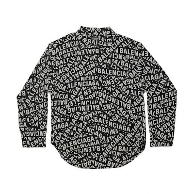 (Women) Balenciaga Allover Logo Button-Up Long Sleeve Shirt Women’s Black 681631TML211269