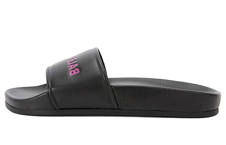 (W) Balenciaga Alphabet Pattern Black Slippers