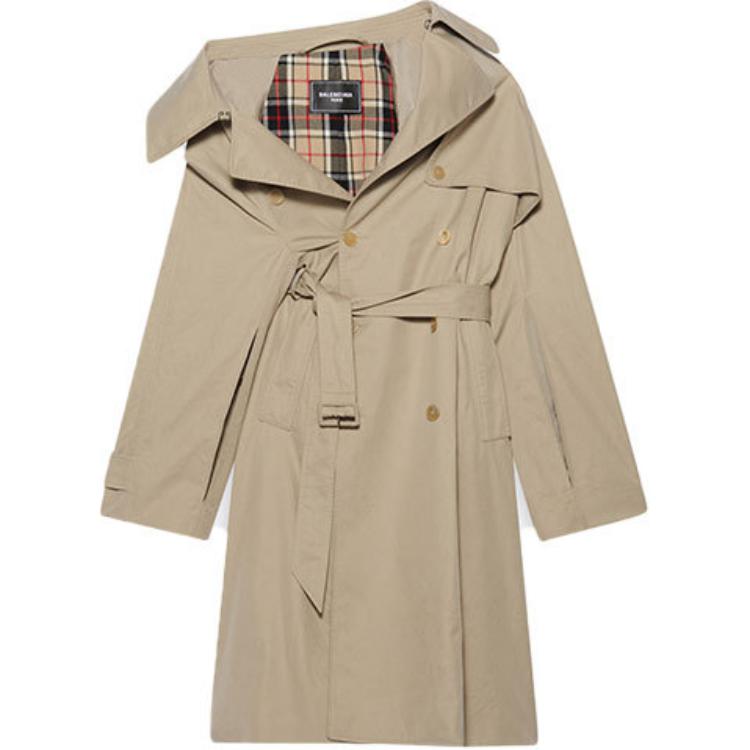 (Women) Balenciaga Asymmetric Neck Double-Breasted Oversized Trench Coat Beige Women 663007TKP069501