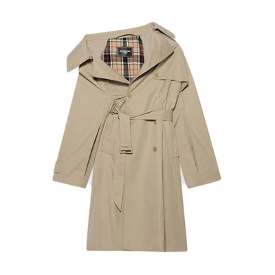 (Women) Balenciaga Asymmetric Neck Double-Breasted Oversized Trench Coat Beige Women 663007TKP069501