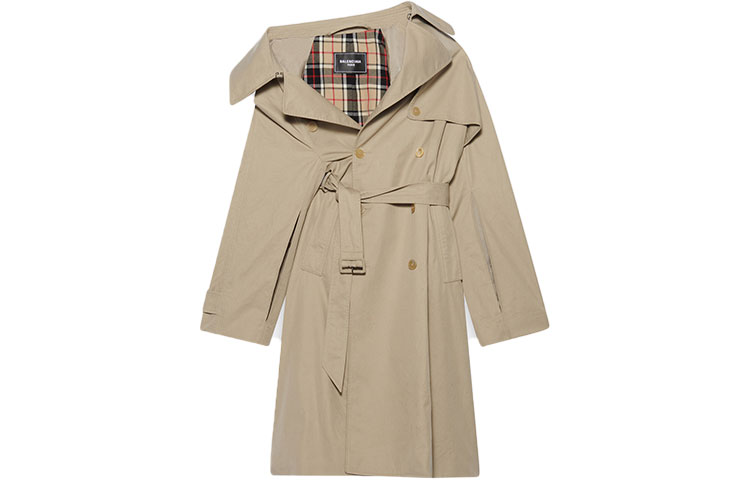 Order (W) 巴黎世家女士不对称领双排扣宽松风衣米色 663007TKP069501