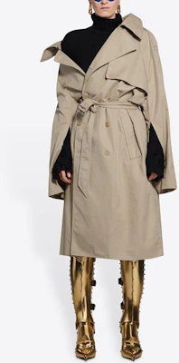 (W) 巴黎世家女士不对称领双排扣宽松风衣米色 663007TKP069501 Shop (W) 巴黎世家女士不对称领双排扣宽松风衣米色 663007TKP069501