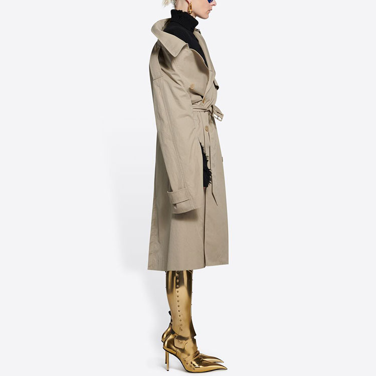 Details for (W) 巴黎世家女士不对称领双排扣宽松风衣米色 663007TKP069501