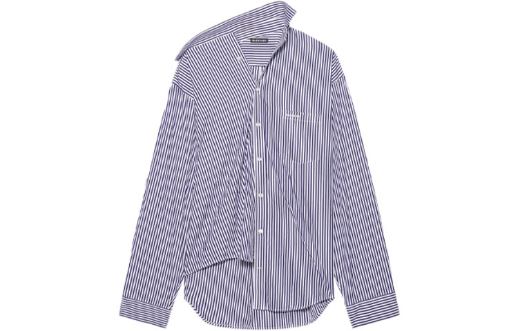 (Women) Balenciaga Asymmetric Striped Long Sleeve Shirt Navy Blue 663034TIM368502