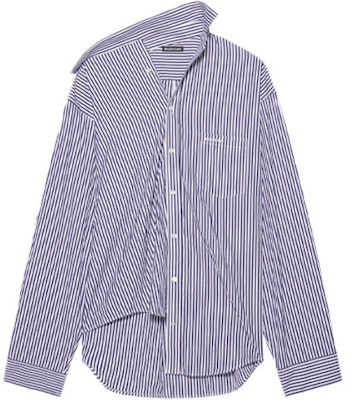 (Women) Balenciaga Asymmetric Striped Long Sleeve Shirt Navy Blue 663034TIM368502 Order (Women) Balenciaga Asymmetric Striped Long Sleeve Shirt Navy Blue 663034TIM368502