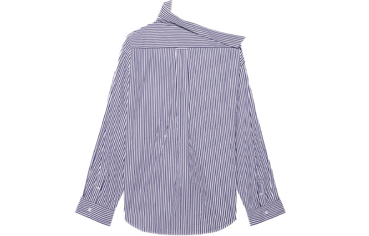 Lookbook (W) Balenciaga Kemeja Lengan Panjang Asimetris Garis Biru Navy 663034TIM368502